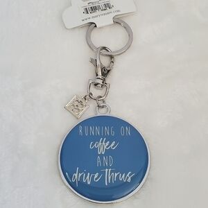 Mary Square Running On Coffee And Drive Thrus Blue Silver Enamel Charm Keychain
